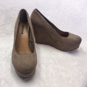 Nude/Brown Faux Suede Wedge Platforms
